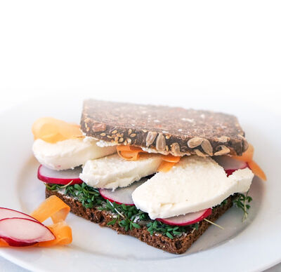 Ricetta della Protinella Panino alla Protinella con carote e ravanelli di GOLDSTEIG nel piatto