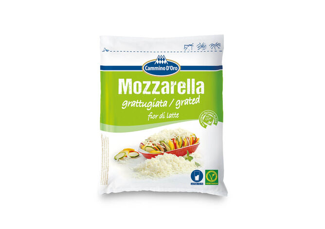 Mozzarella Grated made by GOLDSTEIG shown packaged
